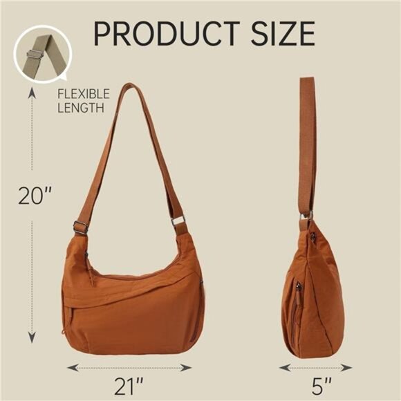 Crescent Bags Nylon Hobo Bags Camel - Picture 2 of 7